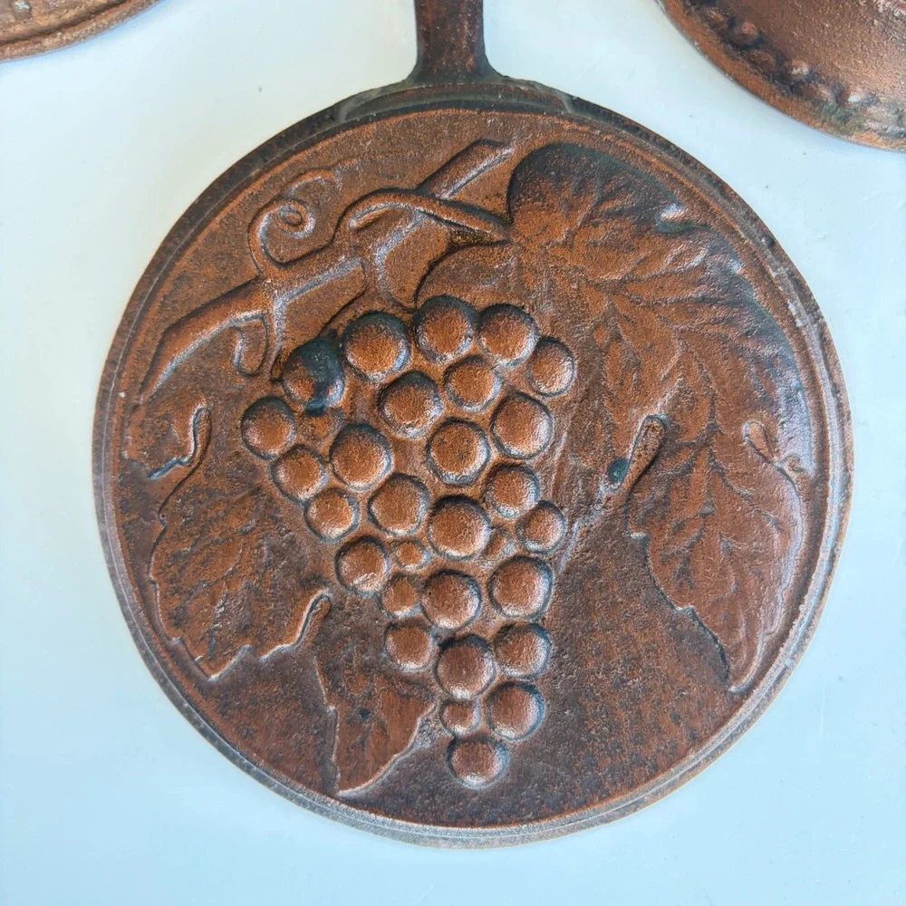 Vintage Set of 3 Fruit Embossed Cast Metal Copper Tone Wall Hanging Molds 9.75in